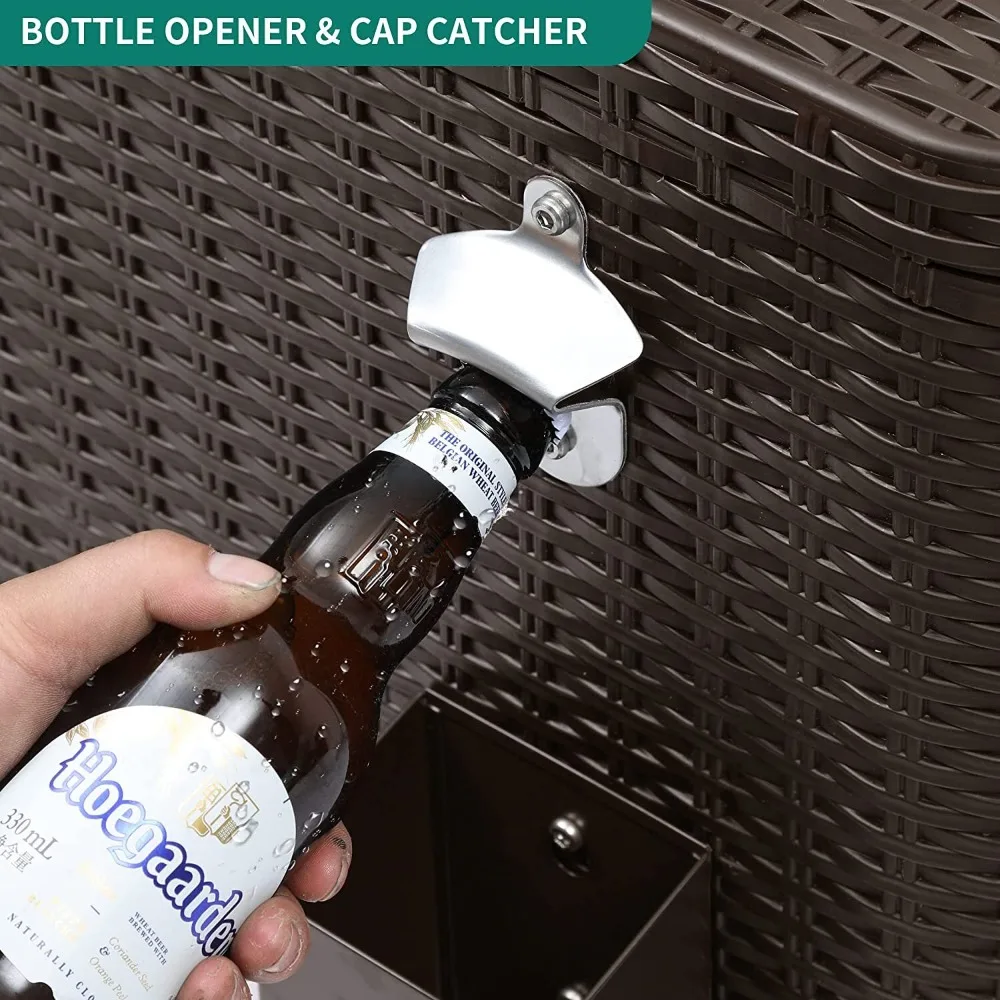 80 Quart Wicker Rolling Cooler Cart with Bottle Opener Drainage Rattan Rolling