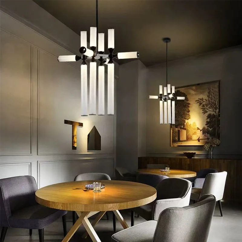 

Scandinavian LED ceiling glass chandelier for living room, dining room, black lustre, dimmable light, light luxury decoration