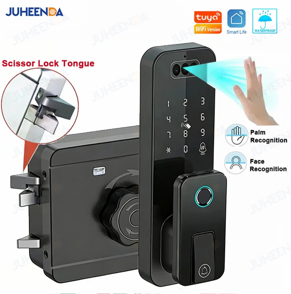 

Уличный водонепроницаемый смарт-замок с 3D-распознаванием лиц, сканированием ладони, отпечатком пальца, управлением через приложение Tuya Wi-Fi, паролем и функцией цифровой перезарядки