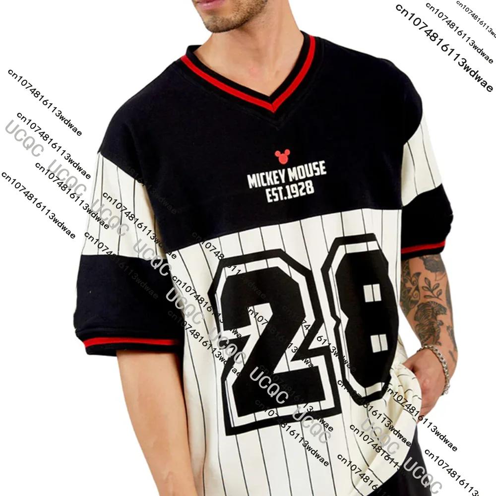 ميكي ماوس البيسبول جيرسي التي شيرت المرأة شريط كم خمر ديزني الكرتون الأصلي طباعة كبيرة الحجم زوجين هدية الكريسماس