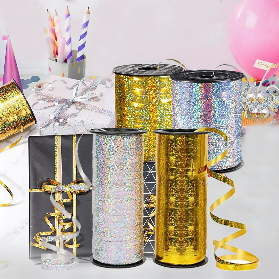 100 Yards Gold and Silver Curling Ribbon Shiny Balloon String Gift Wrapping Ribbon for Christmas Party Wedding Craft Flowers Dec
