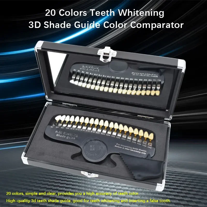 20 kolorów Zestaw do wybielania zębów 3D Przewodnik po odcieniach Komparator kolorów Lustro denti stry Zimne światło Wybielanie zębów Płyta dent tal