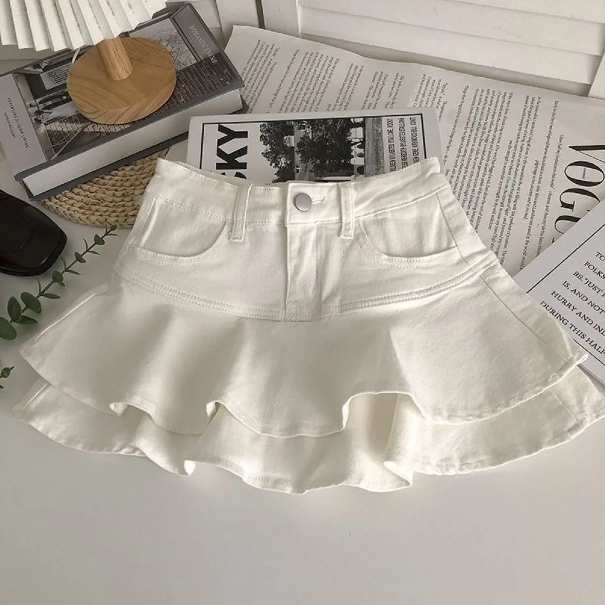 Women Skirt  Vintage Streetwear Sexy Denim Skirts  High Waist Cake Ruffles Y2k Skirts Hottie  Short Skirt New Mini Skirt