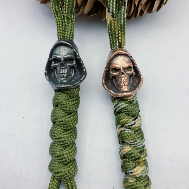 Brass Cloak Sickle Grim Reaper Knife Paracord Bead Hood Death Skull Head Umbrella Rope Pendant Outdoor EDC DIY Lanyard Accessory