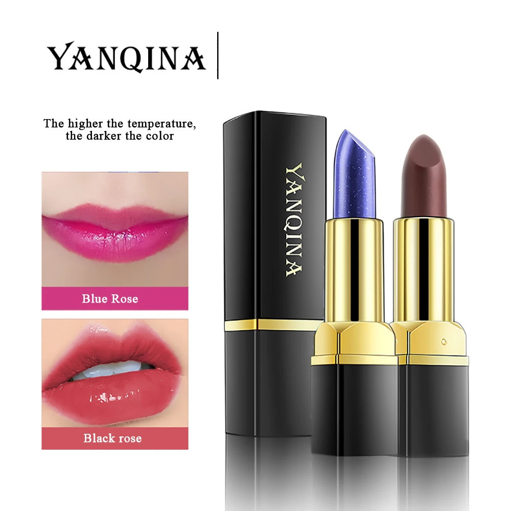 YANQINA Black Rose Blue Rose Lip Temperature Color Changing Natural Long Lasting Waterproof Lipstick Cosmetics Woman Makeup