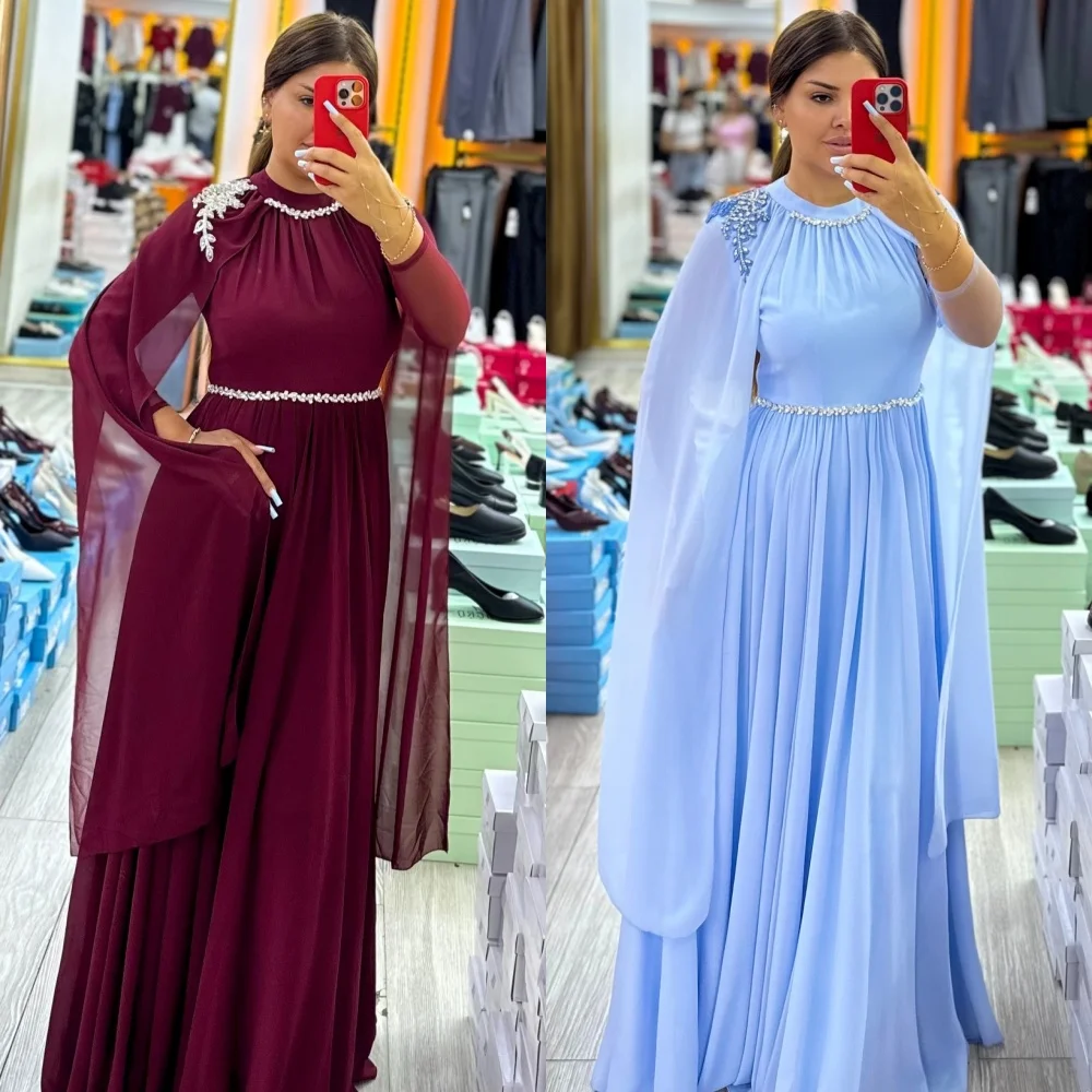 

Customized Elegant Classic Chiffon Rhinestone Pleat A-line Scoop Neck Long Dresses Bespoke Occasion Dresses Sizes Available
