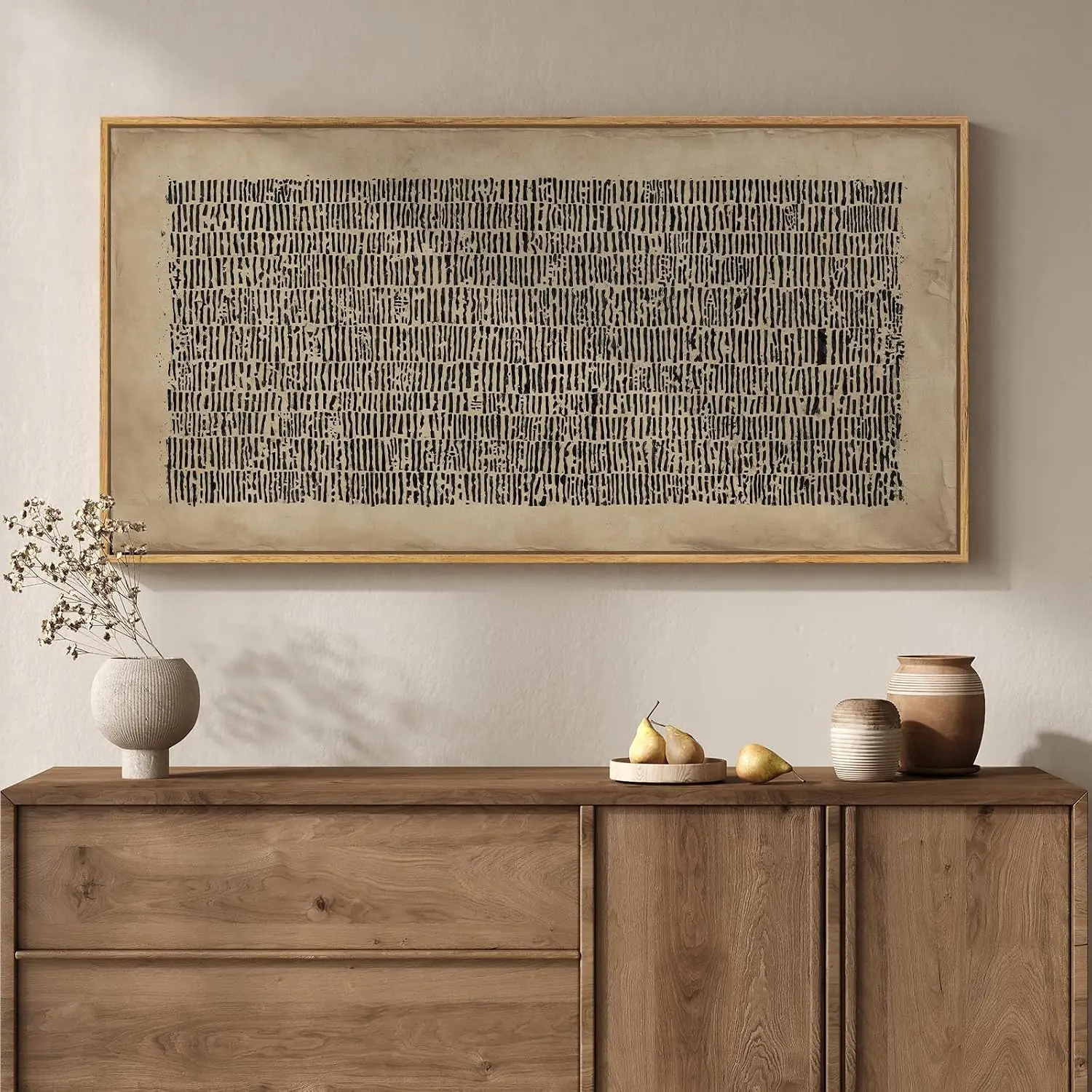 Framed Abstract Wall Art Neutral Wabi Sabi Black Brown Canvas Artwork Horizontal Painting Print Bedroom Living Room Home Office