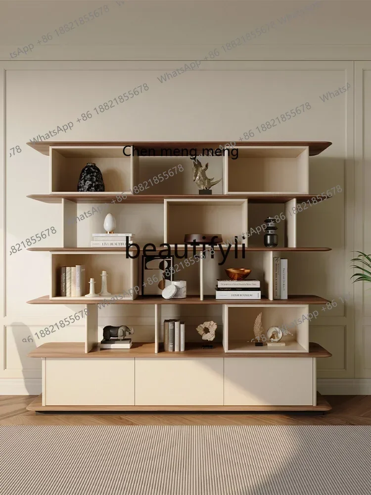 k182Modern simple floor-to-ceiling bookcase shelf bookshelf integrated against the wall Nordic leather bookshelf living room