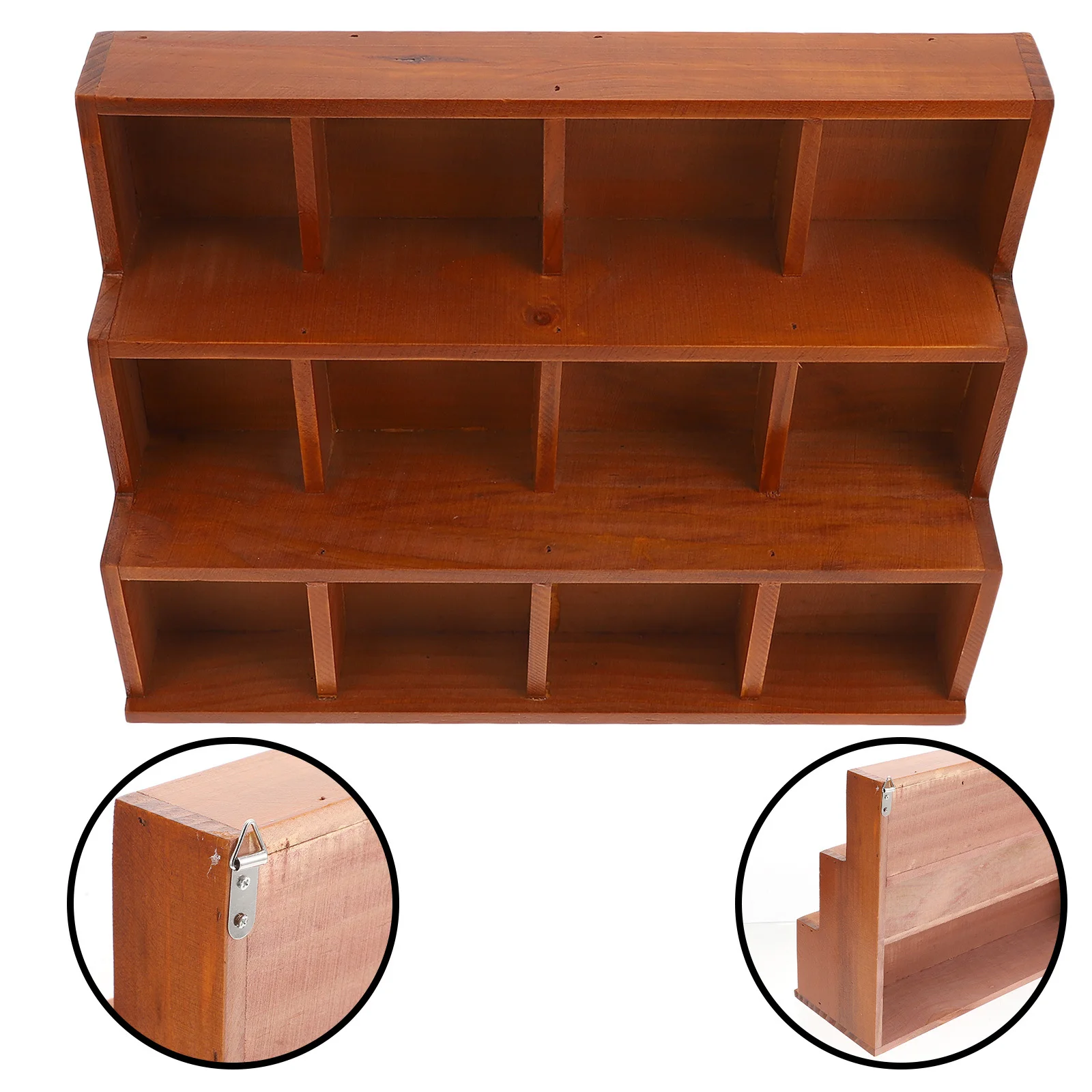 

Wooden Multi-Compartment Storage Box Compact Desktop Organizer Wall Mountable Sundries Container for Cosmetics Stationery