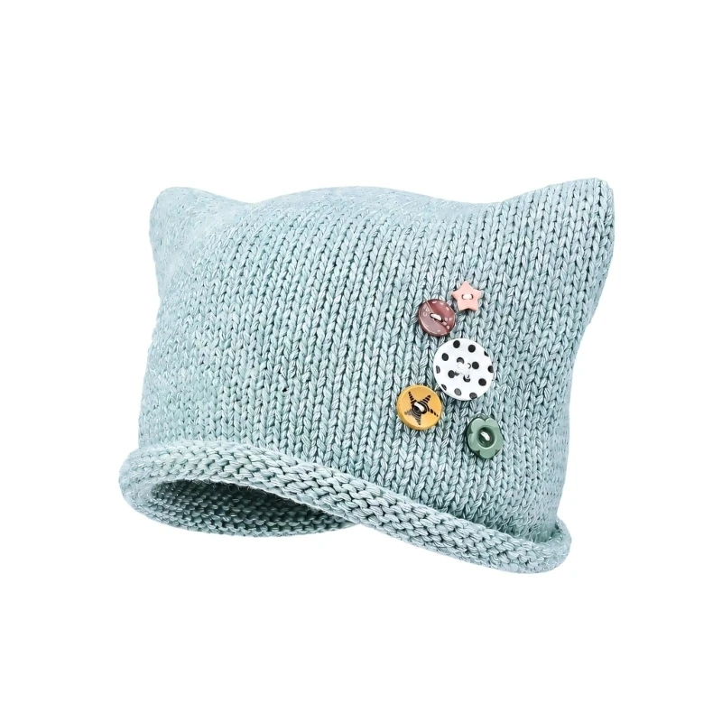 Soft Pullover Brimless Cap for Women with Cats Ears, Ribbed Knit Texture, and Foldable Design, 2000S Headwear for Teens Y08E