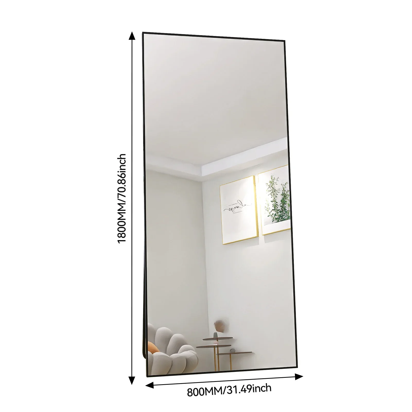 Fangange Staande Spiegel, Spiegel op Volle Lengte met Aluminium Frame, Grote Wandspiegel Staand/Hangend voor Woonkamer Slaapkamer