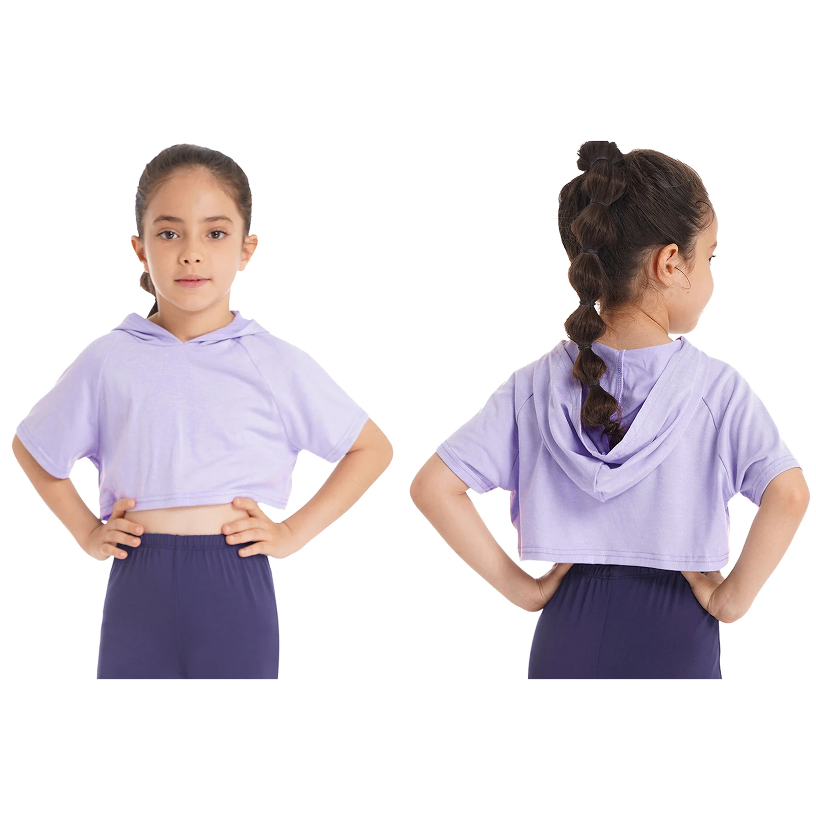 3Pcs Girls Sports Set Vest+Hooded Crop Top+Shorts Sportswear Set for Child Dance Yoga Running Cycling Workout Costume Activewear