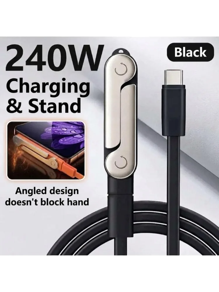 240W 2-w-1 USB C do Type C Szybkie Ładowanie Składana Podstawka Adapter Odczepiany Kabel Type C Podstawka Biurkowa Kabel do Ładowania i Transmisji Danych — 2