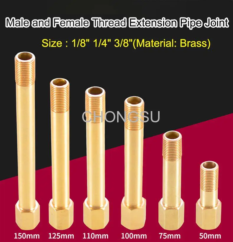 

1Pcs Brass Pipe Fitting 1/8" 1/4" 3/8" Male and Female Extension Pipe Joint 50-150mm Pneumatic Mold Joint Male Threaded