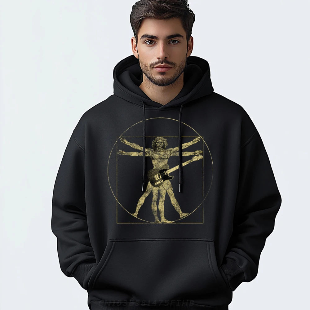 

Da Vinci Vitruvian Guitar Man Letter Long Sleeve Sweatshirt Christmas O-Neck Female Hoodies Letter Hoodies Cute