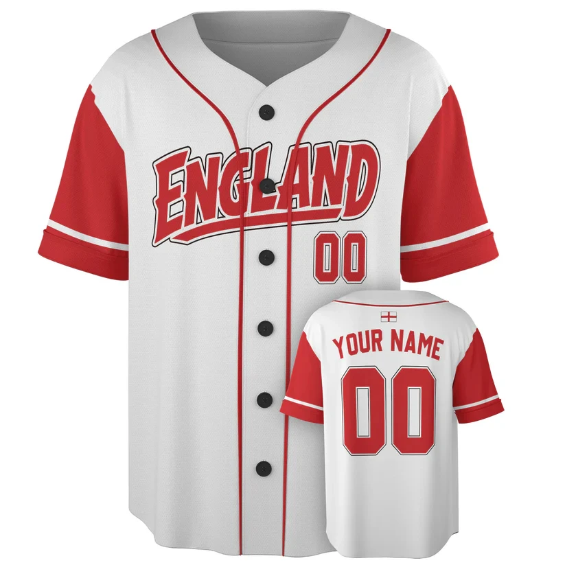 England Custom Baseball Jersey Personalized Name Number Print Patriotic England Flag Men Women Street Quick Drying Sport Tops