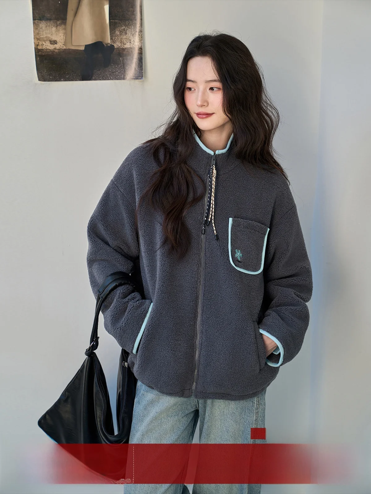 

Thiened Fce Warm Outerwear Zipper Loose Fit Stand Collar Hooded Long Sve Women's Jaet Daily Wear Commute Sle Coat