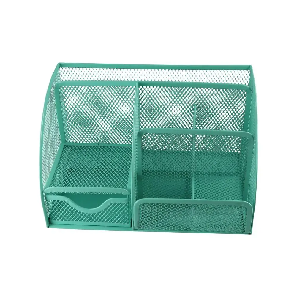 Creative Multi Grid Pen Holder Metal Mesh Multi-functional Desktop Office Organizer 6 Compartments 1 Drawer Sundries Storage Box