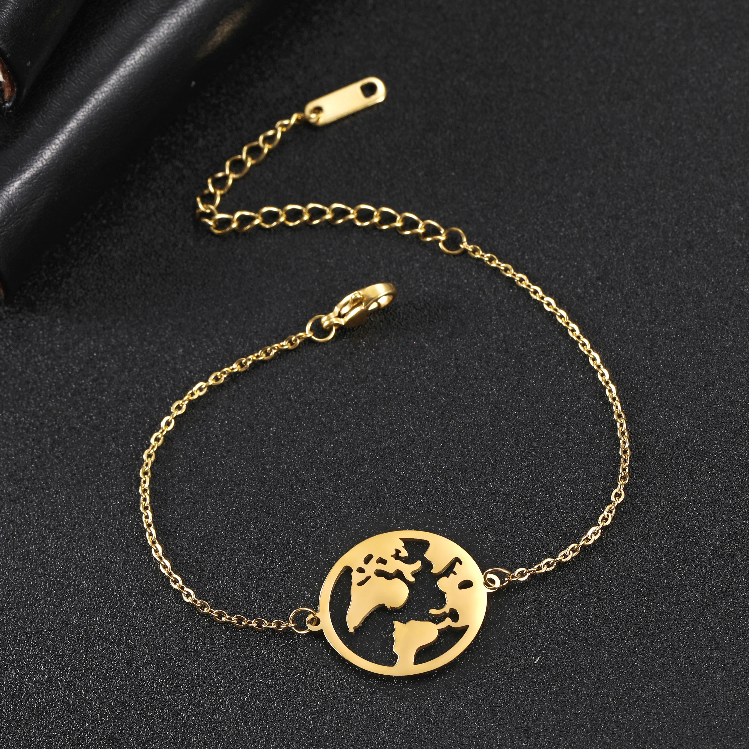 Kkjoy Fashion Stainless Steel Gold/Silver Color World Map Bracelets For Women Men Bohemian Souvenir Party Gift Wholesale