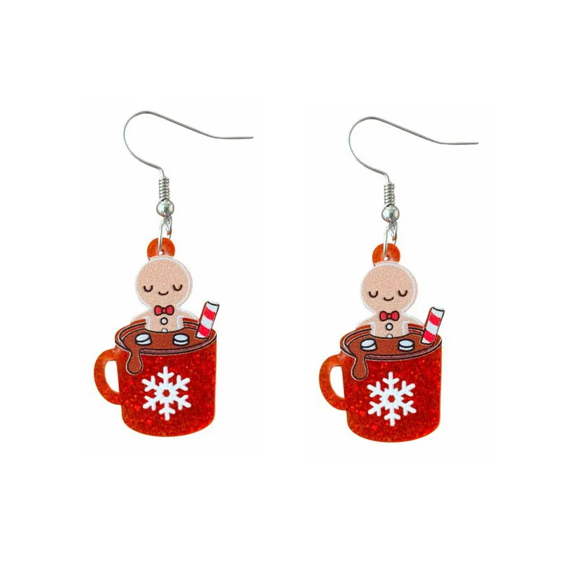 1 pair of Christmas cookies, snowflake cups, gingerbread people, fun, funny, cute and girlish earrings