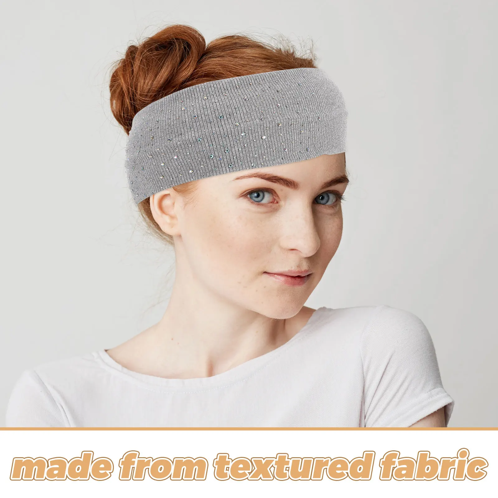 Rhinestone Beaded Headbands 3 Pack Wide Stretchy Sweat Absorbing Hair Bands for Sports Yoga Fitness