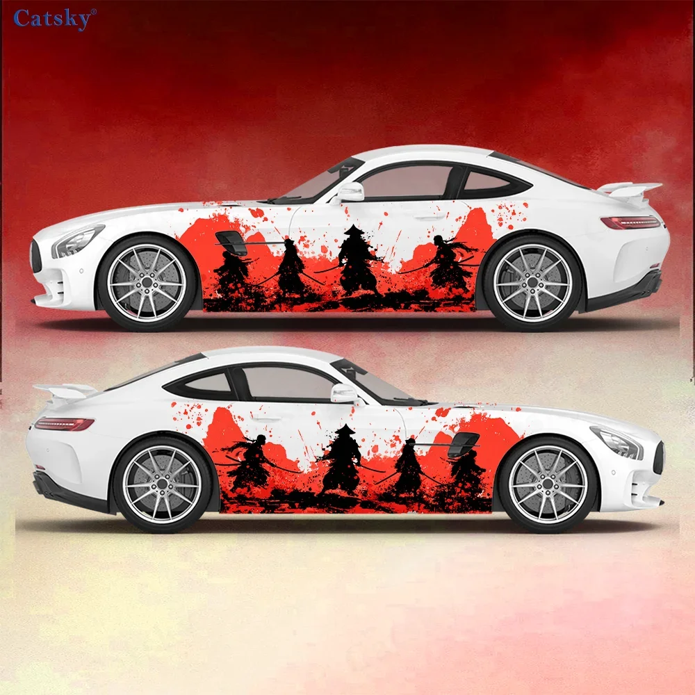 Samurai Blood Splattered Car Vinyl Wraps Decal Self-adhesive PVC Sticker Suitable for Trucks SUV Decoration Auto Accessories