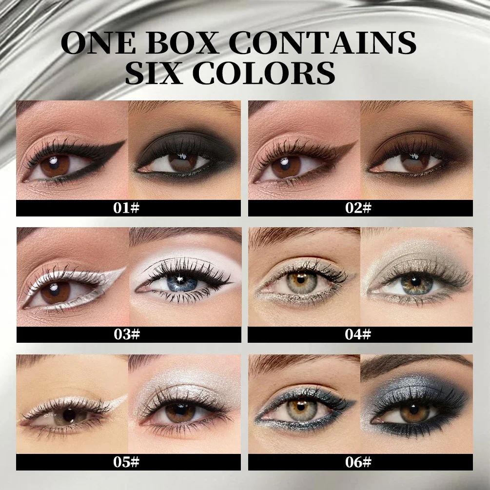 QIBEST 6 Colors Matte Eyeliner Sets Quick Dry Eyeliner Waterproof Sweatproof Single-Ended Intense Eyeliner White Black Eyeshadow