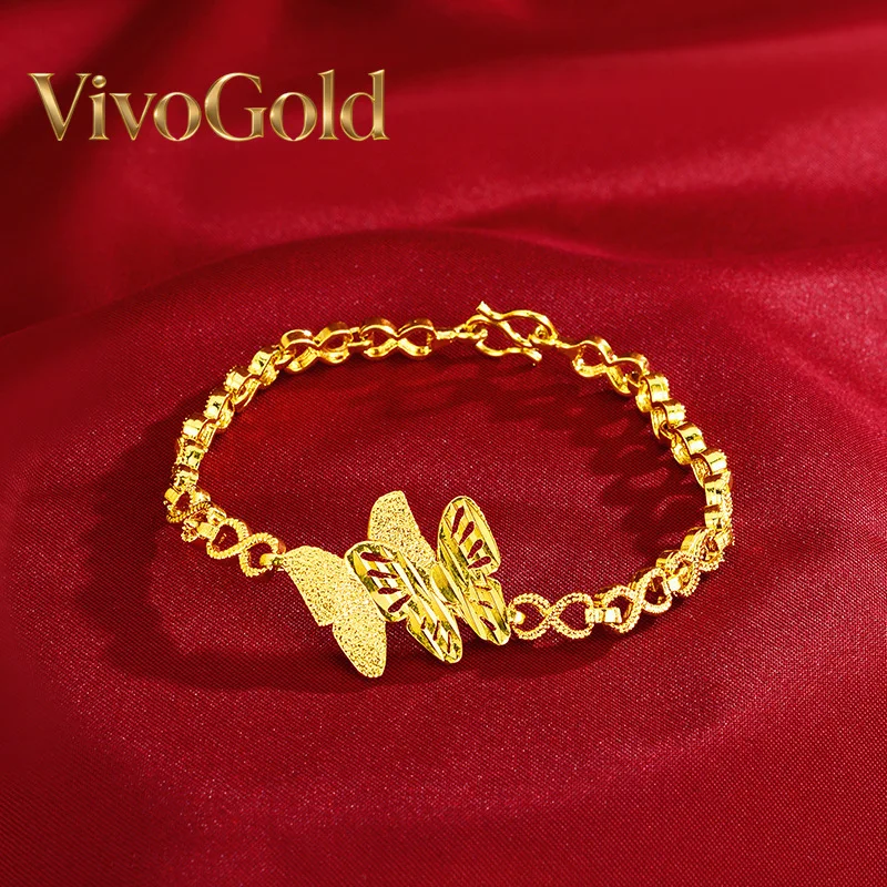 

VivoGoldBoutique AU999 Women's Gold Bracelet 24K Real Gold Double Butterfly Wrist Chain Real Gold Fashion Women's Jewelry Gift