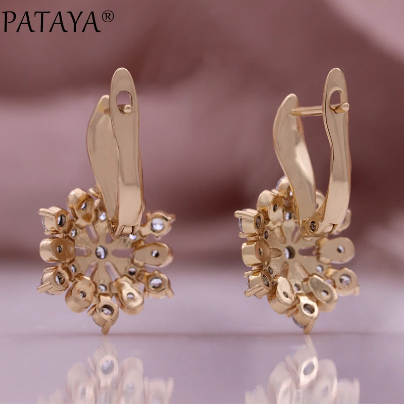 PATAYA New 585 Rose Gold Color Stud Earrings Fashion Crystal Flower Natural Zircon Earrings for Women Elegant Vintage Jewelry