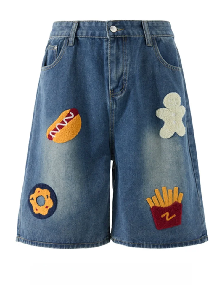 

Женские джинсовые брюки больших размеров с вышивкой, летние, новые, для полных женщин, широкие штанины, укороченные, для коррекции фигуры