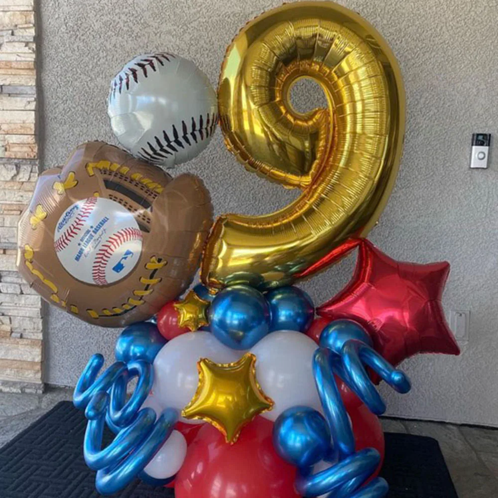 

36pcs Baseball Balloon Set 32inch Gold 0-9 Number Baseball Foil Ballon Round Baseball Globos For Baby Shower Boys Birthday Party