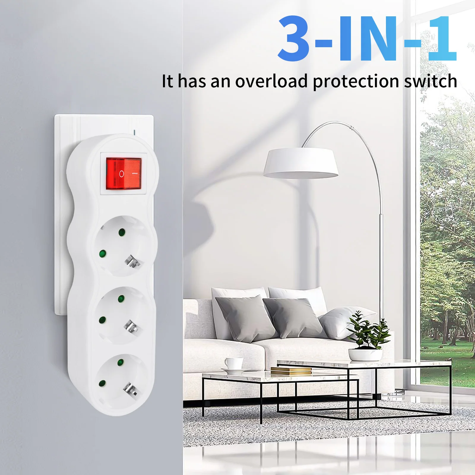 EU Extension Socket ON/OFF Switch 16A 250V Standard Plug Adapter Conversion Sockets Germany Plug 1 to 2/1 to 3 Way AC Outlets