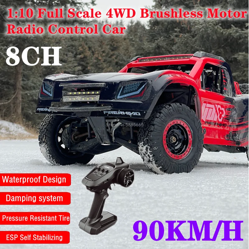 

1∶10 Brushless Metal Hydraulic Shock Absorber 90KM/H Radio Control Racing Car 8CH Waterproof 4WD ESP LED Lighting RC Car Truck