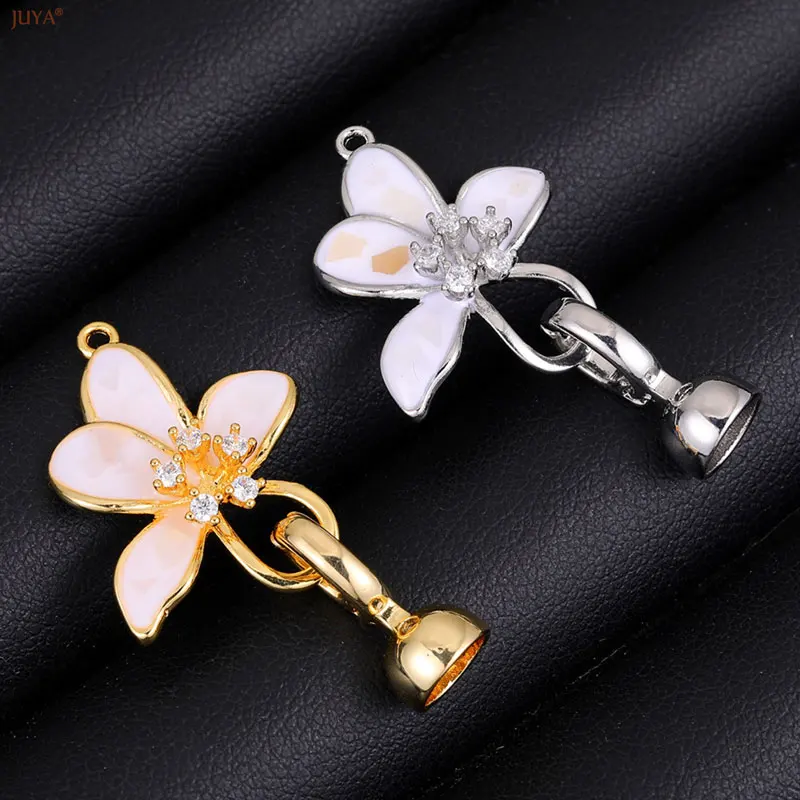 JUYA New Flower Connectors 18K Gold Silver Plated Clasps Fastener For Jewelry Making Accessories DIY Needlework Pearls Bracelet