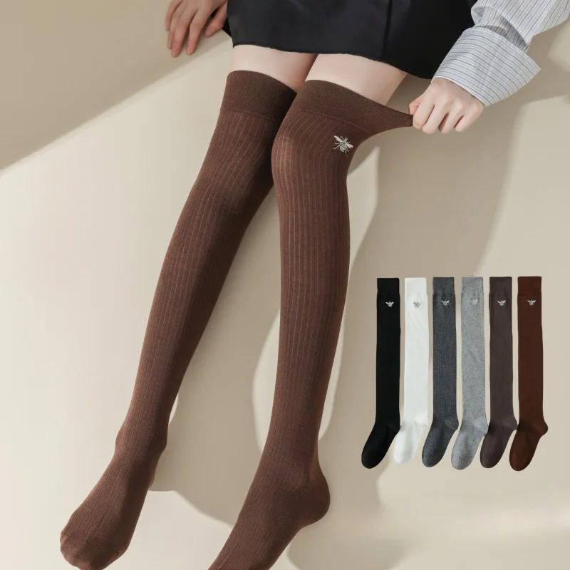 Slimming Shaping Cotton Socks for Women, Boneless Knee Socks, Embroidery Stockings, Autumn and Winter Trend