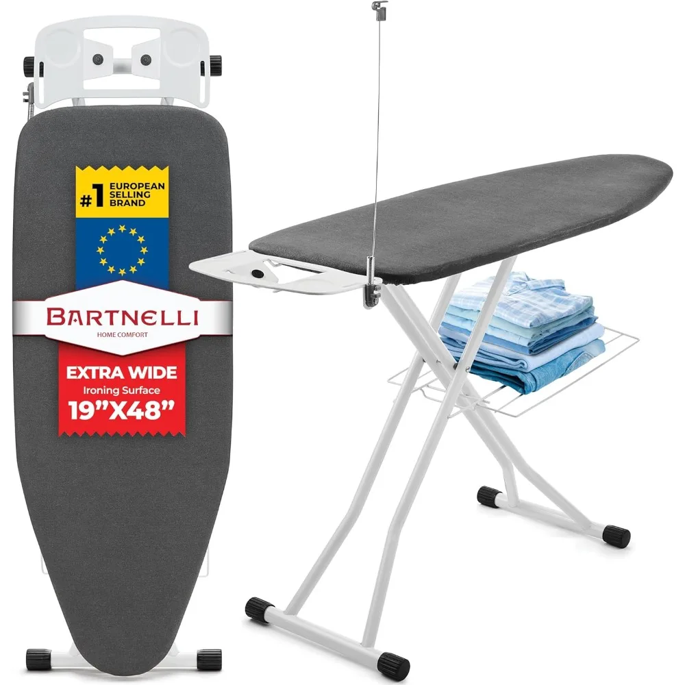 

Extra Wide Pro Ironing Board 19x48 Ironing Surface with Iron Rest, Cord Holder, Shelf and 4 Layer Heat Resistant Cover
