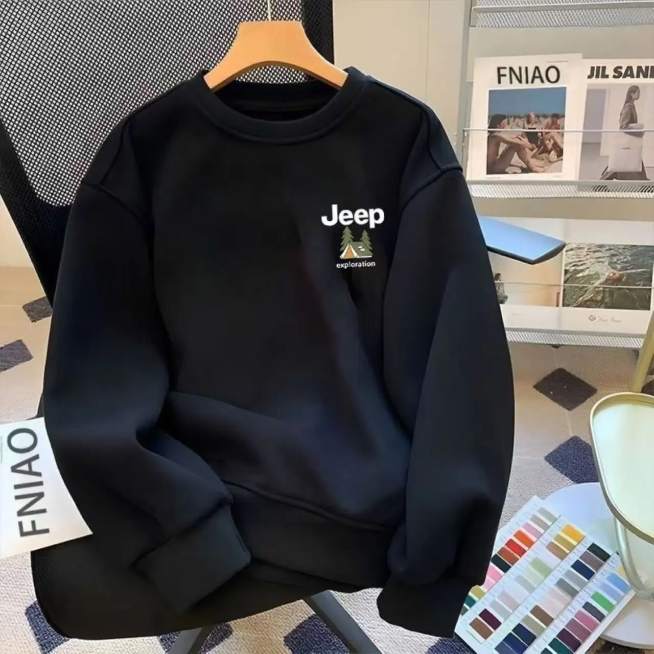 Jeep 2026 New Arrival Heavyweight Round-Neck Sweatshirt for Men, Spring/Autumn Trendy Casual Long Sleeve Loose Fit Youth Top