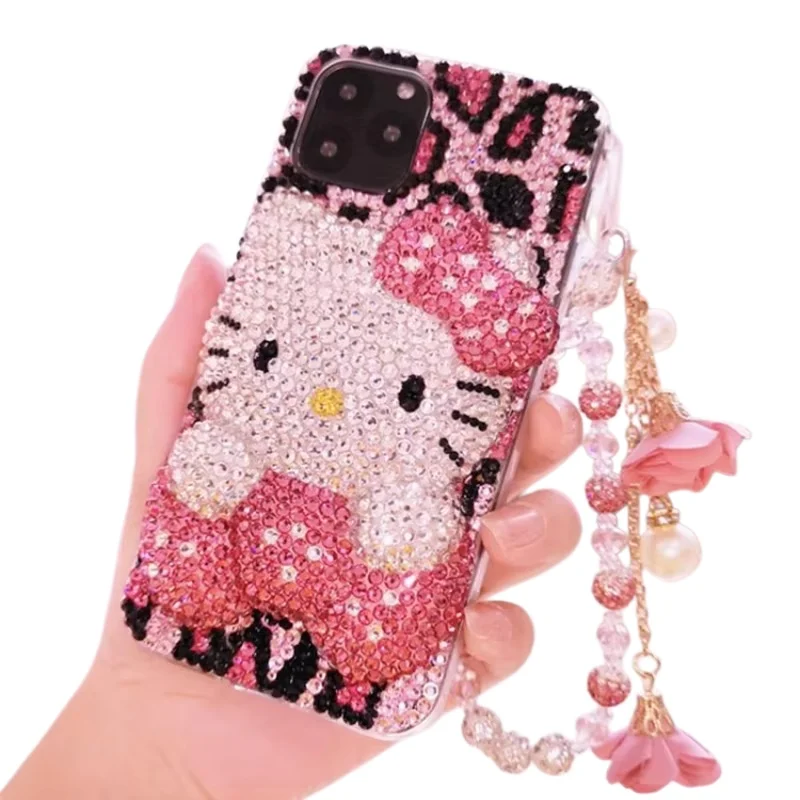 

For IPhone 17 16 15 14 13 Pro Max IPhone Xs IPhone Cartoon Hello Kitty Case 8Plus Full Rhinestone11Protective Case 6 Female 12