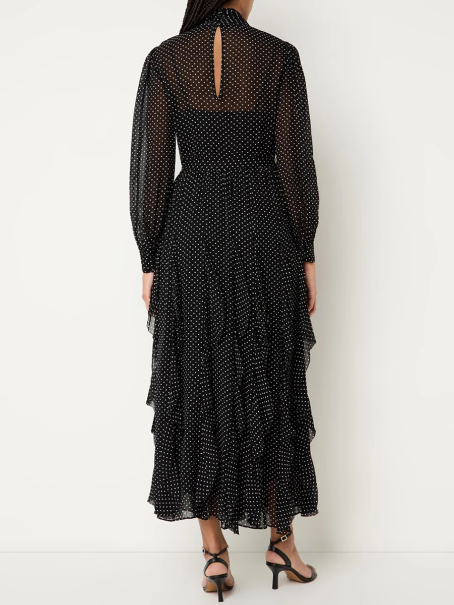 TWOTWINSTYLE pure épissé vague Point robes de mode pour les femmes haute Waneck manches longues Patchwork champignon plis robe femme nouveau