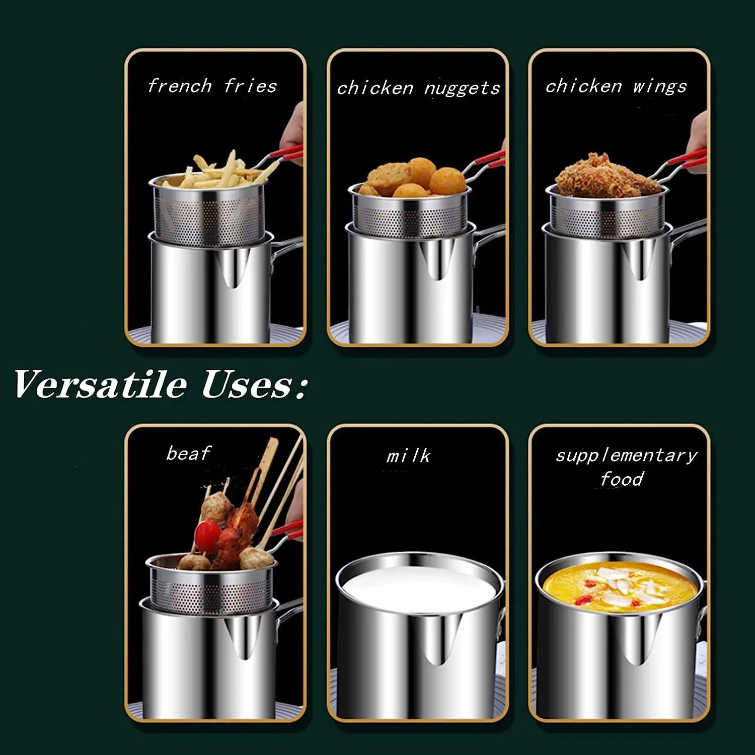 Deep Fryer 304 Stainless Steel Deep Fryer With Filter Deep Fryer With French Fries Skewers Hot Milk Deep Fryer Kitchen Tools