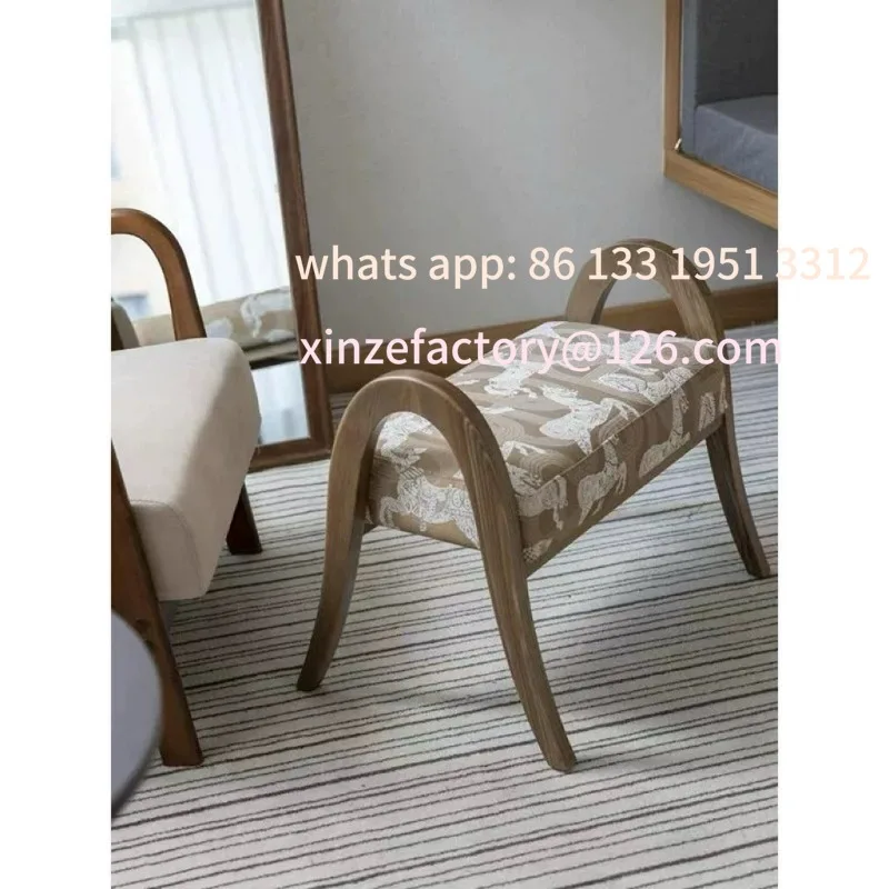 

Solid wood bed end plus seat study entrance shoe change stool light luxury high sense homestay home embroidery shoes pedal