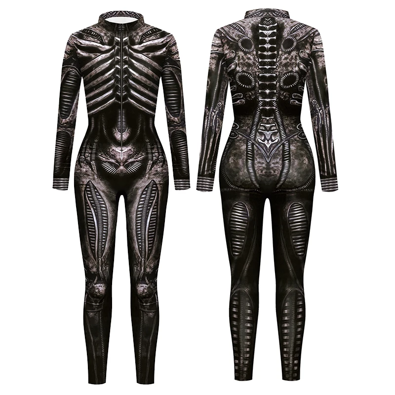 VIP FASHION Men Skeleton Costume Front Zipper Carnival Purim Zentai Suit Zombie Jumpsuit Funny Bodysuit Festival Party Clothes