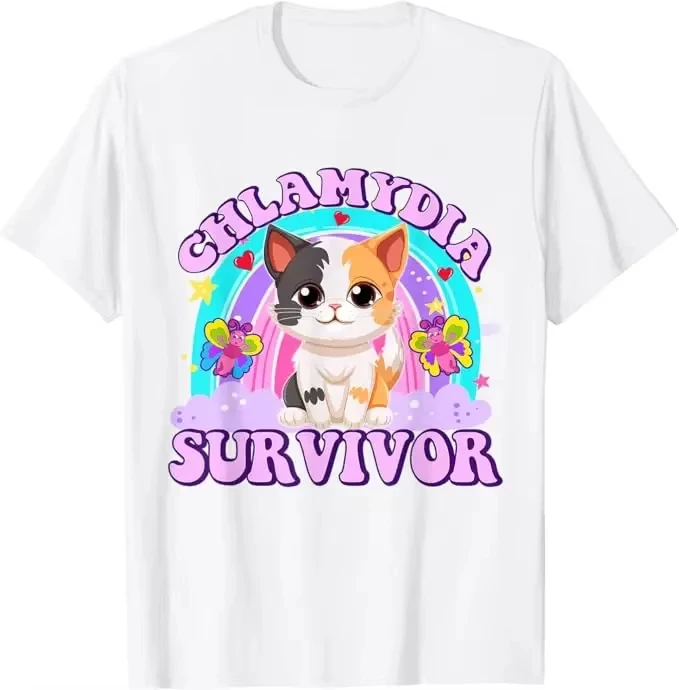 Chlamydia Survivor Cat Expression T-shirt for Womenadult Humorous T-shirt with Unique Cat Patterns, Cat Lovers' Clothing