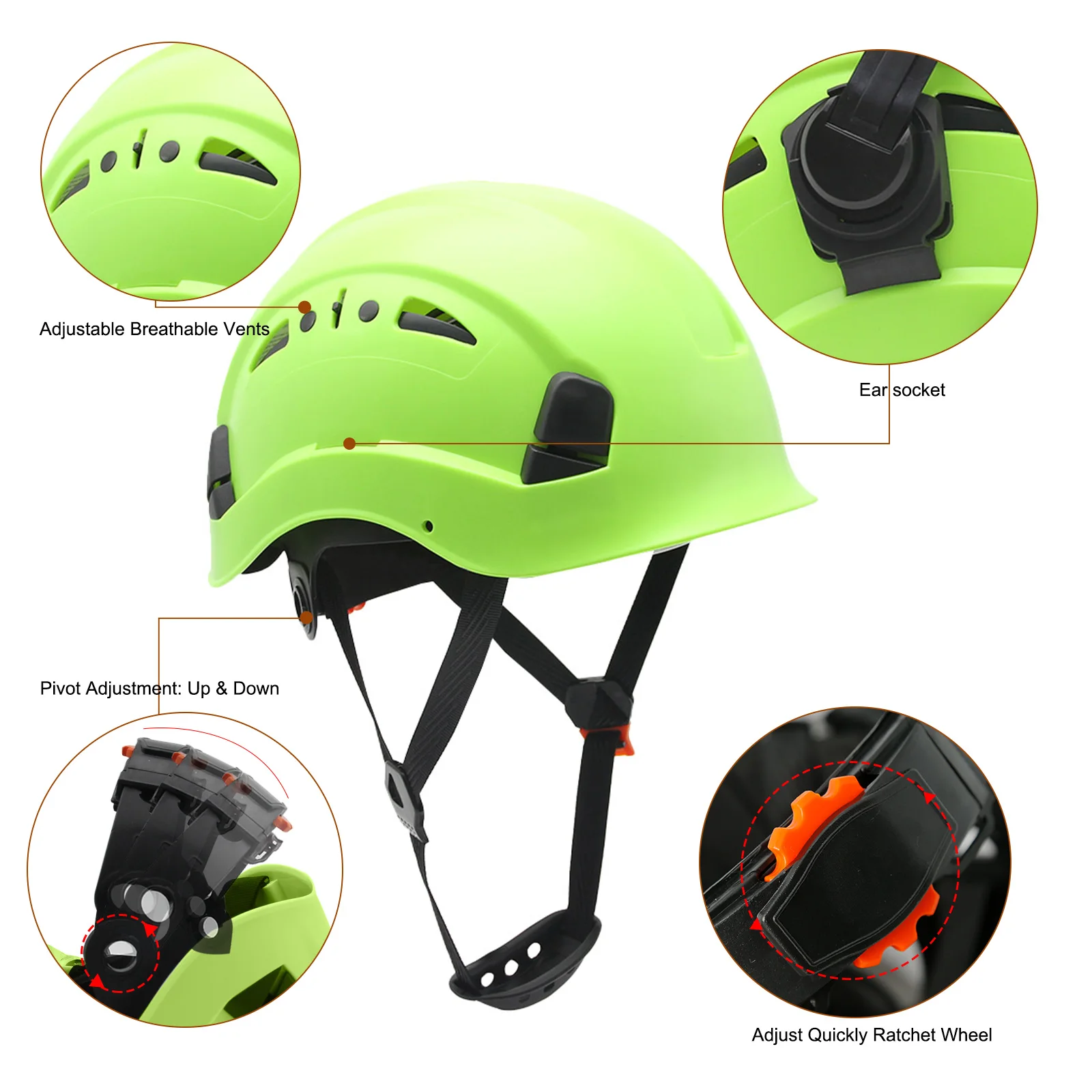 CE Construction Safety Helmet w/ Reflective Stickers Large Holes Breathable Work Hat Climbing Rescue ABS Hard Hat ANSI CR08 Type