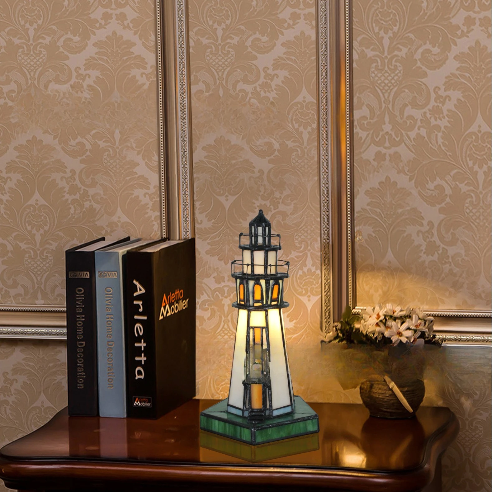 Tower lamp Tiffany table Children's study Small night light Atmosphere light