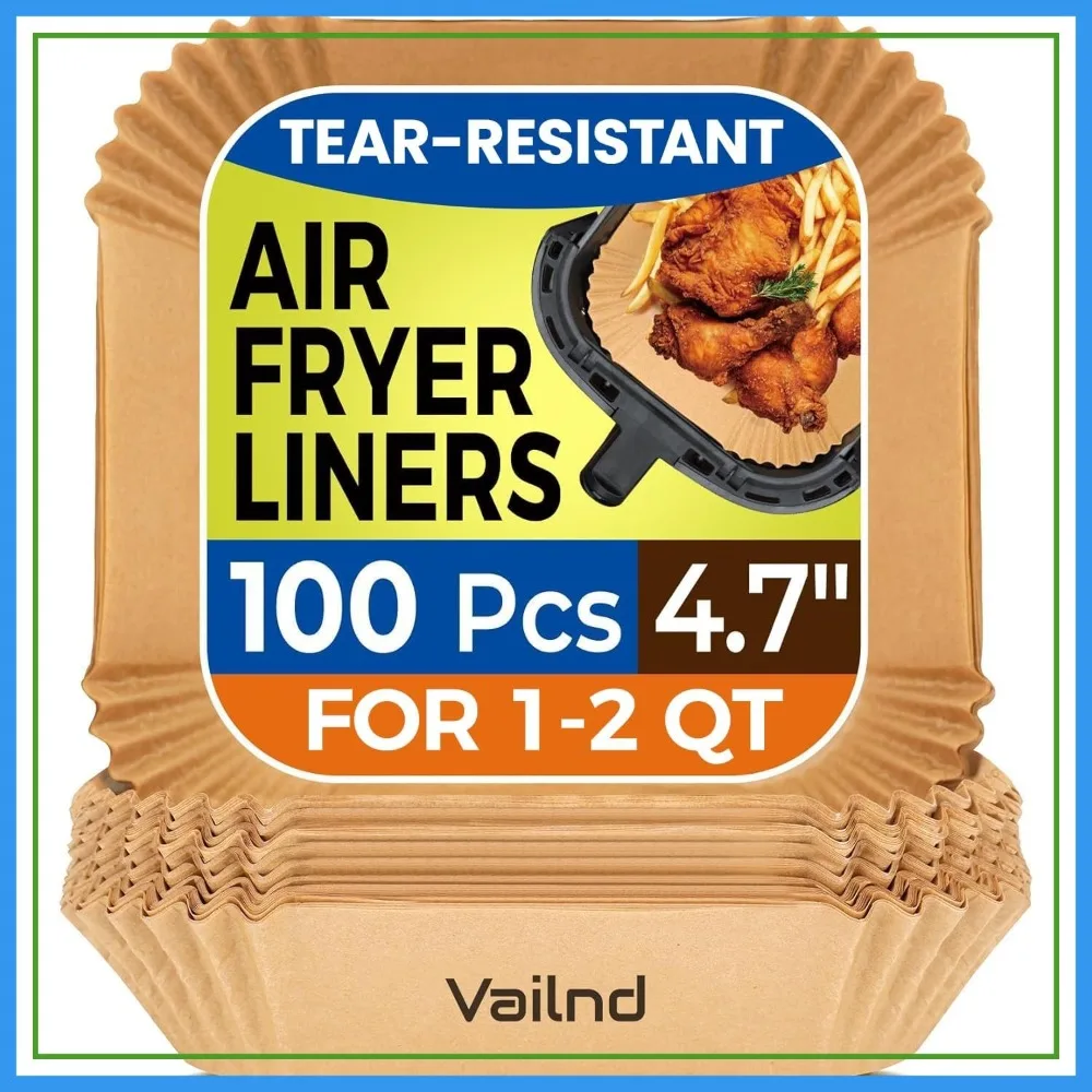 

100Pcs 4.7-Inch Square Parchment Paper Liners for Mini Air Fryers, Disposable Baking Sheets for 2 QT Basket