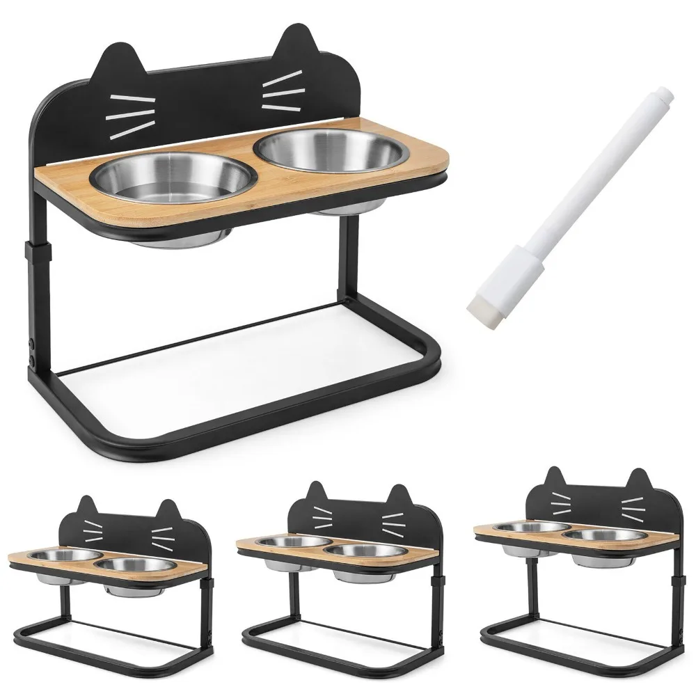 

Подставка для кормления питомцев с двумя мисками из нержавеющей стали для еды и воды
