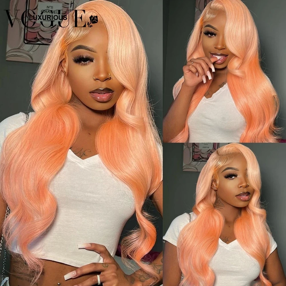 Light Orange Color Loose Body Wave Wigs Preplucked Brazilian Virgin Human Hair 13x4 Transparent Lace Front Wig Silky Straight