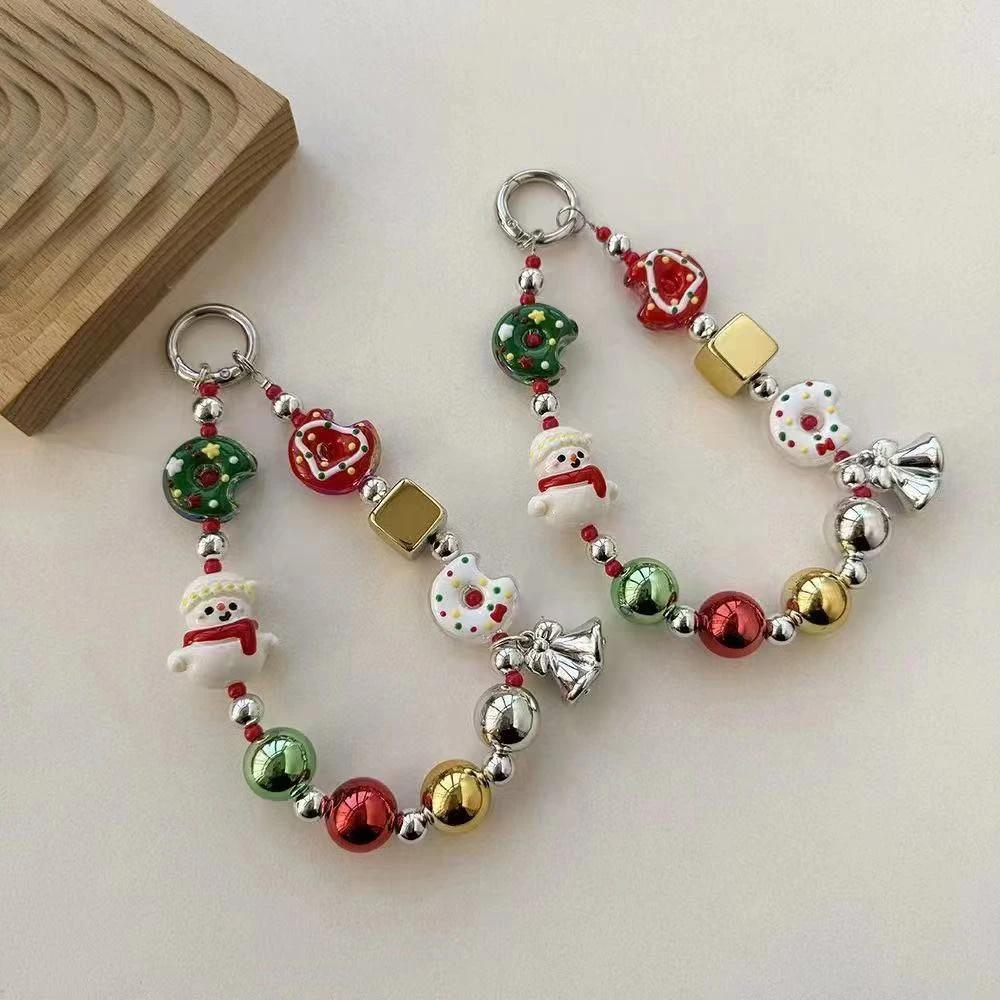 Cute Christmas Phone Chain Pendant Wrist Strap Anti-lost Lanyard Festival For iPhone Decorative Strap Bracelet Phone Accessories