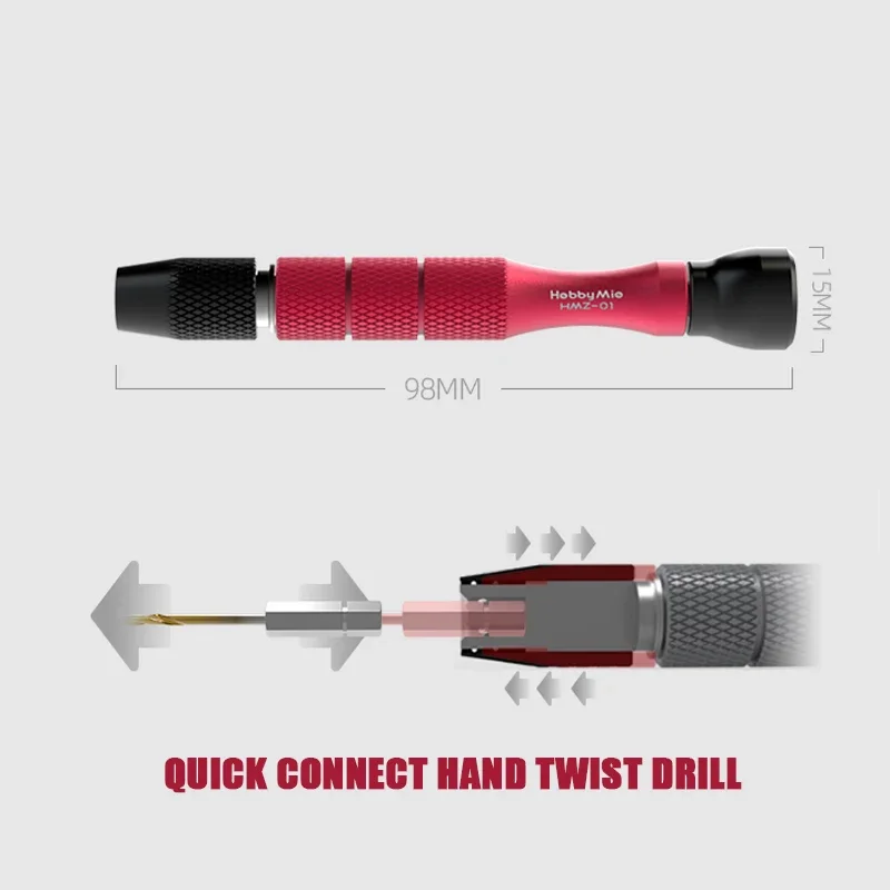 HOBBY MIO HMZ-01 Quick Connect Hand Twist Drill Set 0.5-3mm Drill Bits 4mm Hex Shaft Self-locking Hand Drill Model Punching Tool